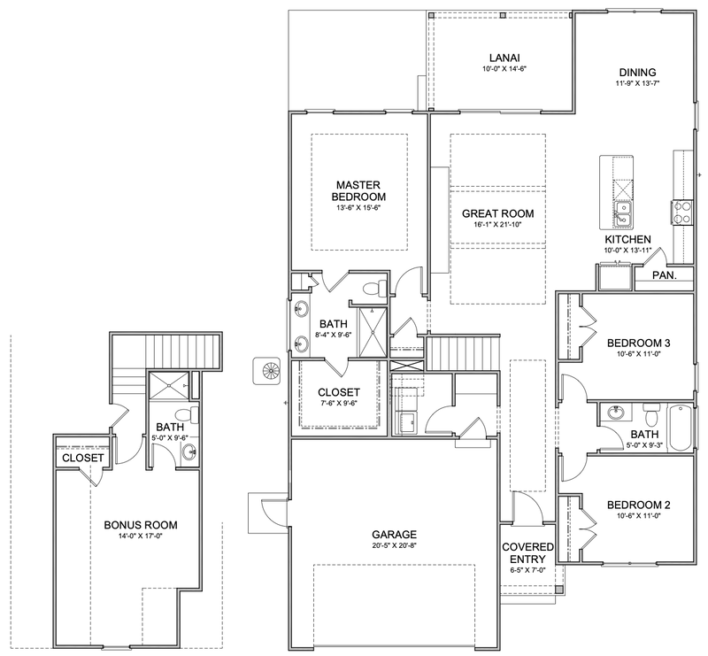Bayberry VI's floor plan, garage left