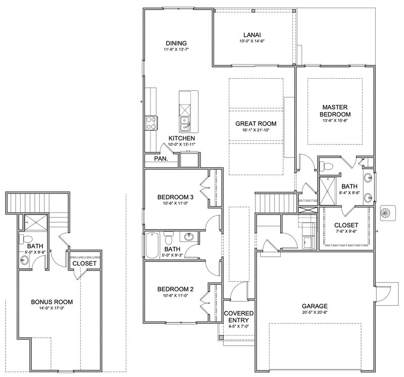 Bayberry VI's floor plan, garage right