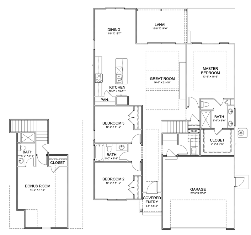 Bayberry VII's floor plan, garage right