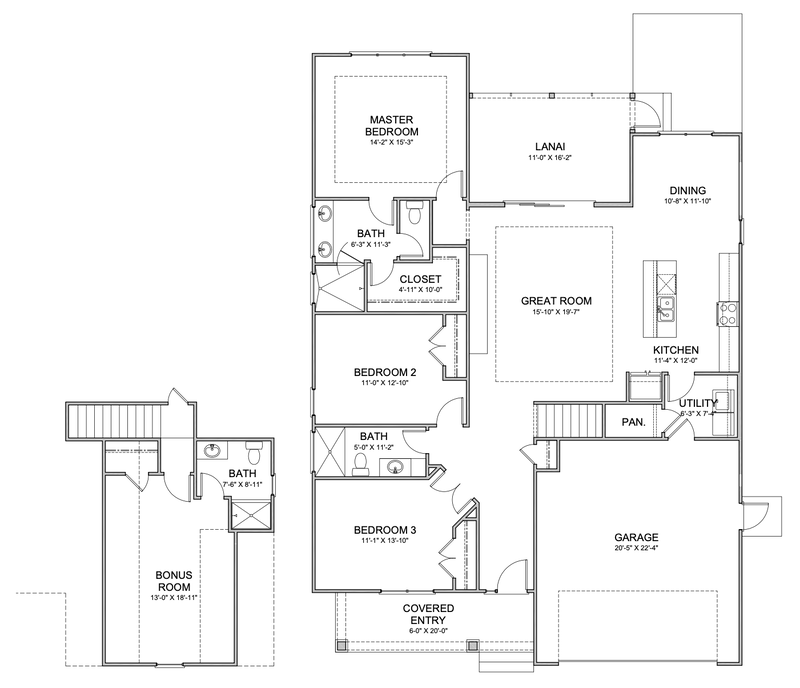 Willow II's floor plan with room over garage