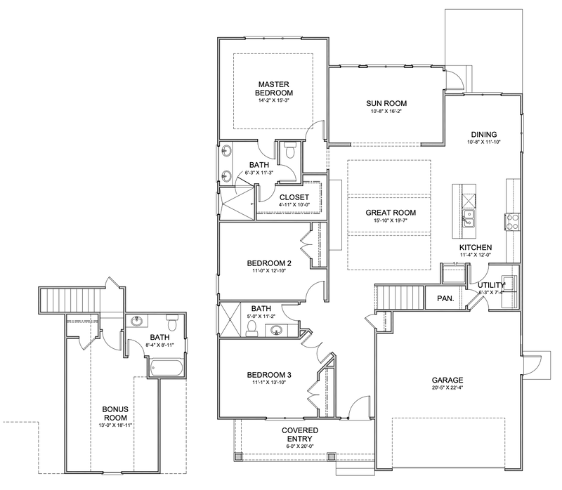 Willow III's floor plan with room over garage